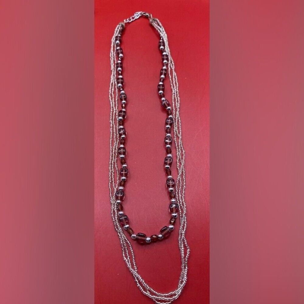Women’s Necklace Silver Tone Chain Purple Beads 16”